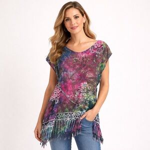 Colorful Tie-Dye Fringe Top